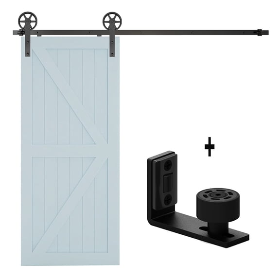 4-6.6FT Sliding Barn Door Hardware Kit 122cm-203cm Rail System Industrial Track Big Wheel I Roller Hanger Adjustable Floor Guide ,Smooth Sliding