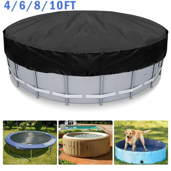 4/6/8/10Ft Round Pool Cover, Solar Covers for Above Ground Pools, Inground Pool Cover Protector with Drawstring Design Increase Stability, Hot Tub Cover Ideal for Waterproof and Dustproof (Black)