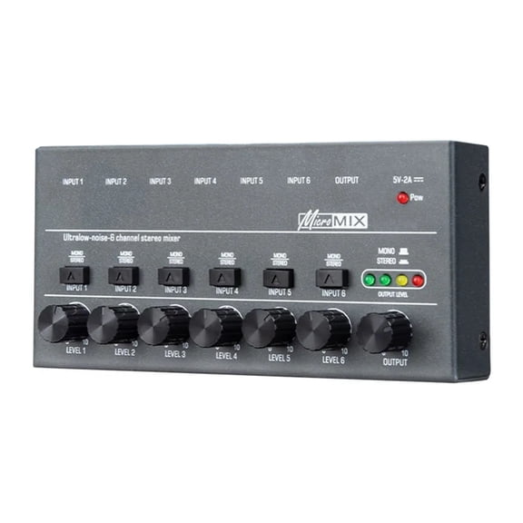 4/6/8 Channels Line Mixer Ultra Low Noise TYPE-C 5V 2A Keyboards Mixer with Separate Volume Controls Bass Mixer for Sub-Mixing