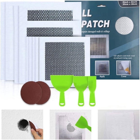 4/6/8 Inch Drywall Repair Patch Kit – Fenull Adhesive Mesh Wall Repair Sticker for Holes, Plaster & Ceiling Fix, Quick & Easy DIY Home Improvement