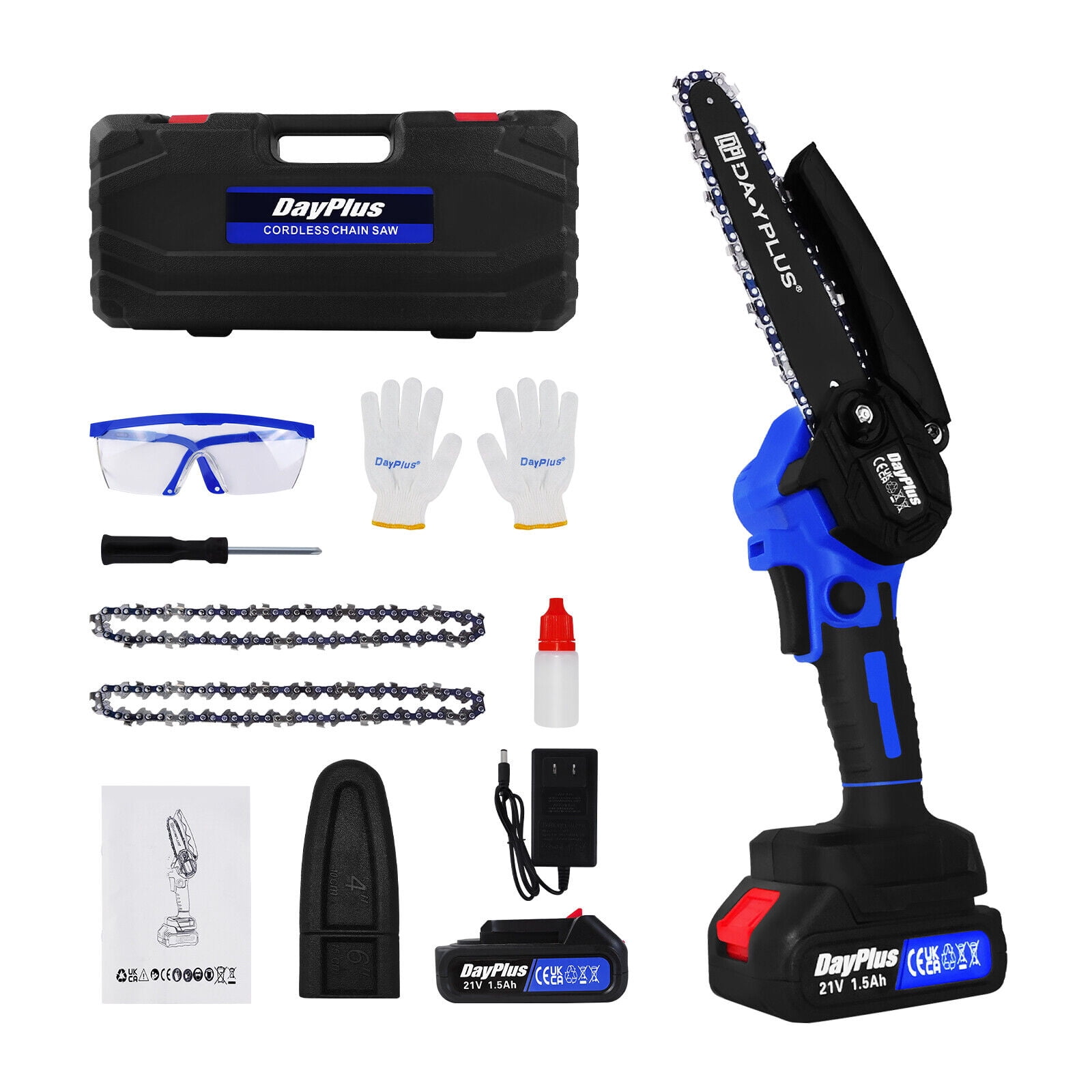 Mini Handheld Electric Chainsaw – 4" & 6" Blades, Cordless, 2 Batteries & Case