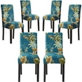 thumbnail image 1 of 4,6,8 Pack Dining Room Chair Covers, Elastic Chair Covers For Dining Room 6 Pack, Parson Chair Covers Set Of 6, Printed Kitchen Chair Protector, Dining Chair Cover Set Of 4,6,8, Teal Leaves, 1 of 6
