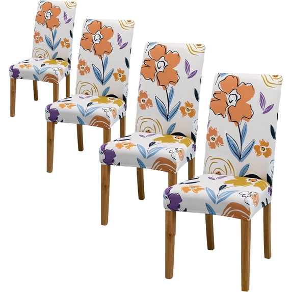 4,6,8 Pack Dining Room Chair Slipcovers, 4Pc Washable Dining Table Chair Protector, Parson Chair Slipcovers, Spandex Kitchen Chair Covers for Dining Room Set of 4,6,8, White Orange