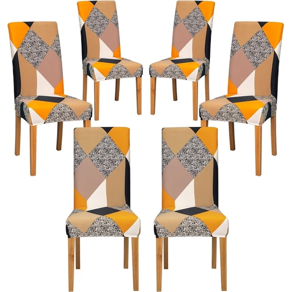 4,6,8 Pack Floral Dining Chair Covers, Spandex Dining Room Chair Covers Set of 6, Wrinkle Resistant Parson Chair Protector, Printed Chair Covers for Dining Room Set of 4,6,8, Geometric 2