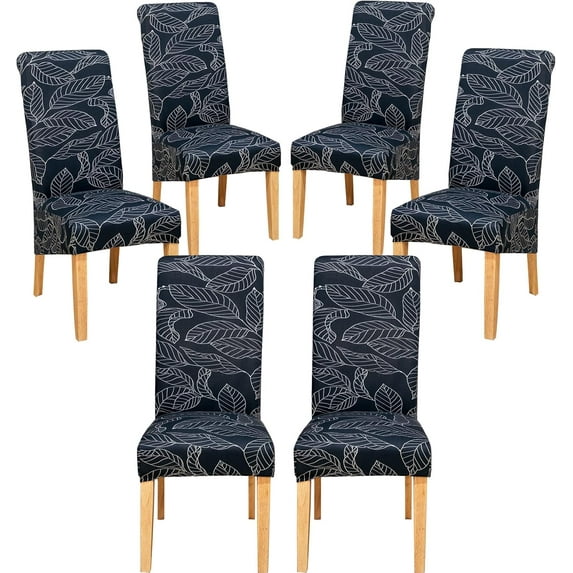4,6,8 Pack Oversized Dining Room Chair Covers, Large Parson Chair Covers for Dining Room, Oversize Dining Chair Slipcover, Big Parson Chair Slipcover Set of 4,6,8, Blue Leaves