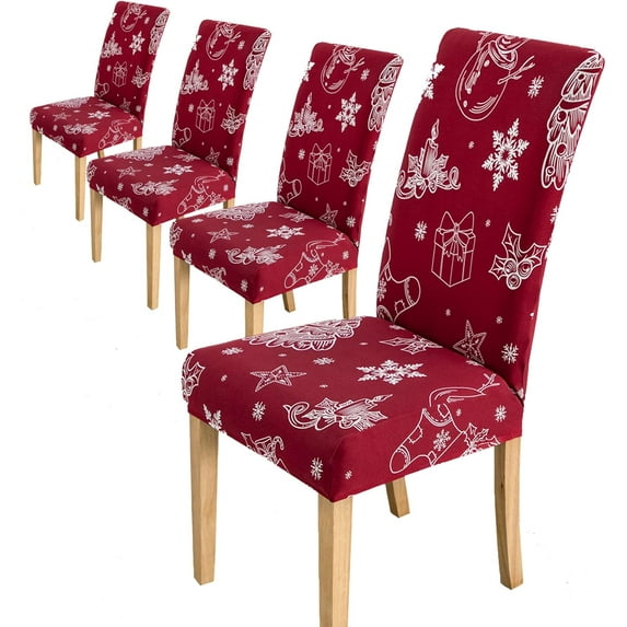 4, 6, 8 Pack Red Christmas Dining Chair Covers, Snowflakes Chair Covers for Dining Room, Printed Dining Room Chair Slipcovers Set of 4, 6, 8