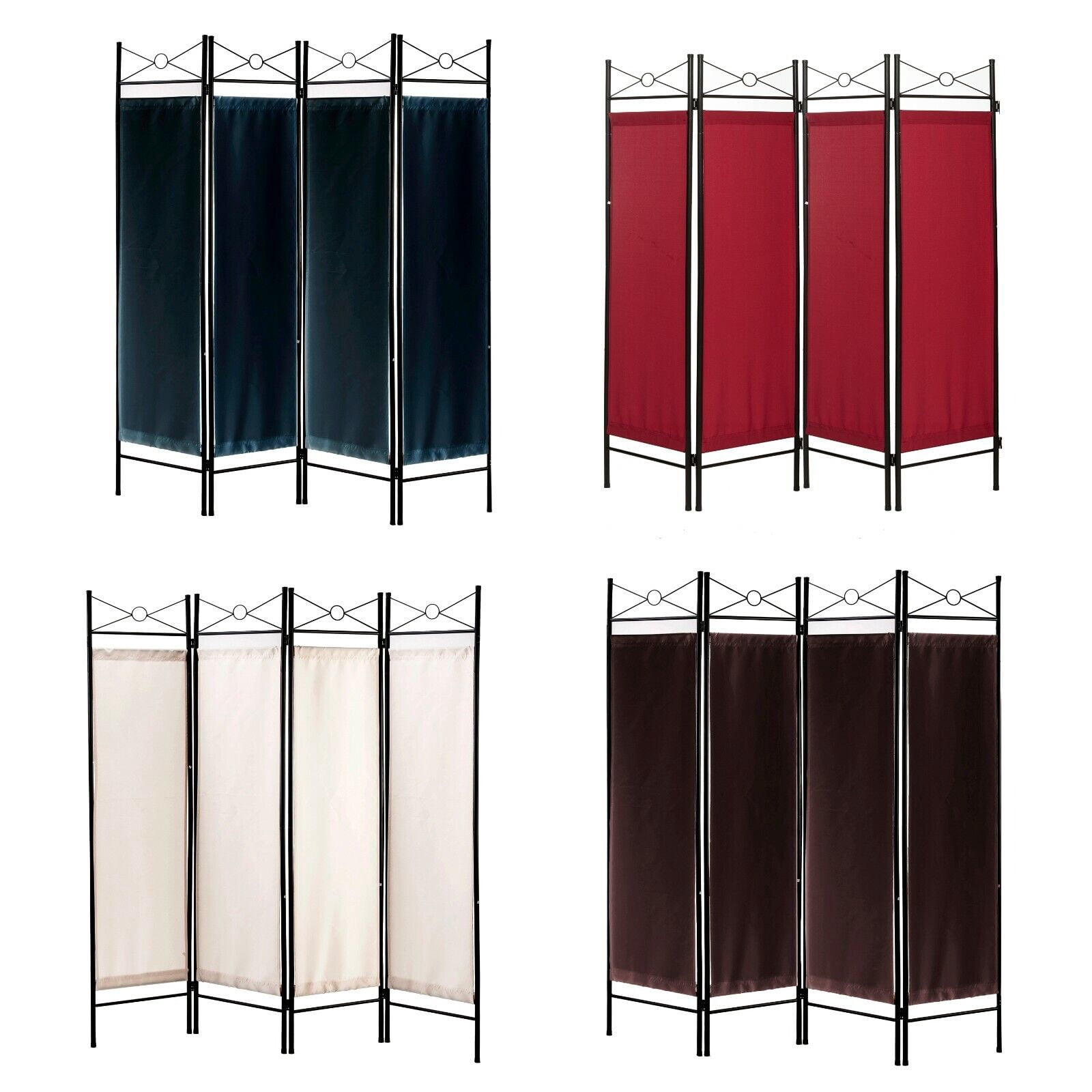 4, 6, 8 Panels Metal Room Divider Screen Black, White, Brown, Red Woven