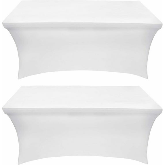 4/ 6/8 ft Rectangular Spandex Tablecloth Tight Fit Table Cover Utopia Kitchen, 4 ft, White,