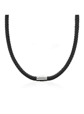 8mm 16-24 Mens Black Man-made Leather Rope Cord Necklace Choker Unisex  Magnetic