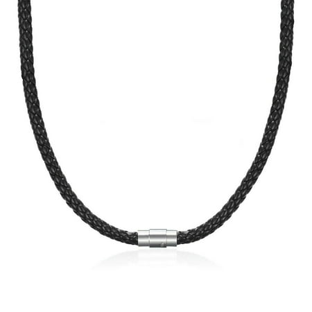 4/6/8MM Mens Black Braided Cord Rope Leather Necklace Choker w/ Magnetic Clasp
