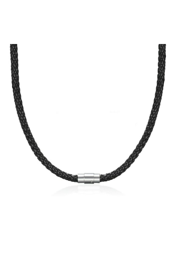 4/6/8MM Mens Black Braided Cord Rope Leather Necklace Choker w/ Magnetic Clasp