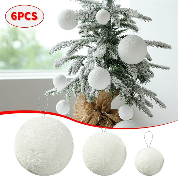 4/6/8cm 12PCS Christmas Ball Ornaments, White Plastic Shatterproof Hanging Decorations, Flocked Xmas Tree Ball Pendant for Indoor Home Decor(4cm/1.57")