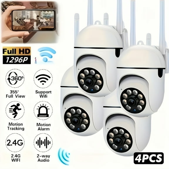 4/6/8pcs 3MP Wireless Security Camera, 1296P HD Indoor WiFi Surveillance, 360° PTZ with Auto Tracking, Sound & Light Alarm, for Home/Baby/Pet/Store Monitoring