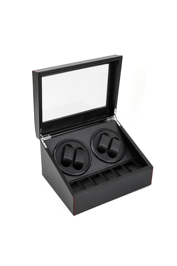 4+6 Automatic Rotation Watch Winder Box Watch Storage Case Winding Display Box, Mdf + Pu + Metal,Black