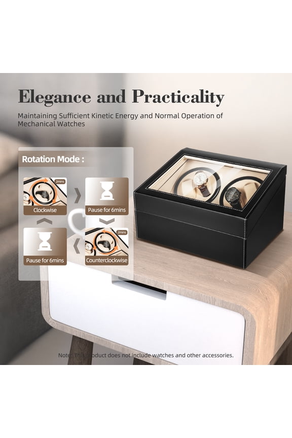4+6 Automatic Rotation Watch Winder, Low Noise, Leather Storage Case Display Box for Gift 100-240V