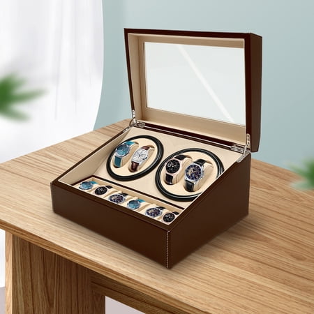 4+6 Automatic Watch Box, Watch Winder Storage Display Box Organizer Black/Brown New