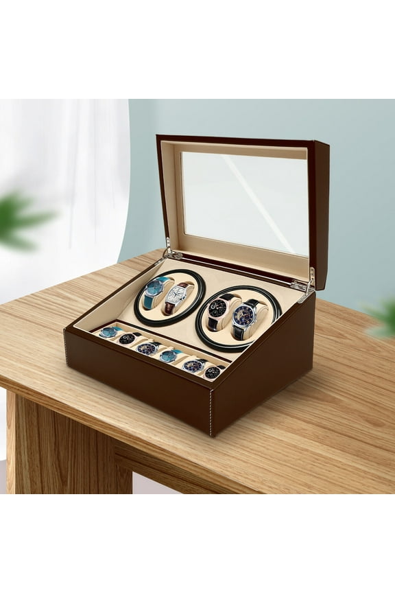 4+6 Automatic Watch Box, Watch Winder Storage Display Box Organizer Black/Brown New