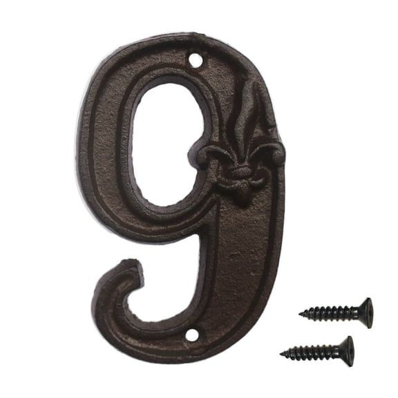 4.6" Cast Iron House Numbers- Solid & Heavy Duty Rustic Decorative Numbers with Fleur De Lis Design for House Home Address Plaque Garden Yard Post Mailbox Hanging Wall Sign Letters Decor