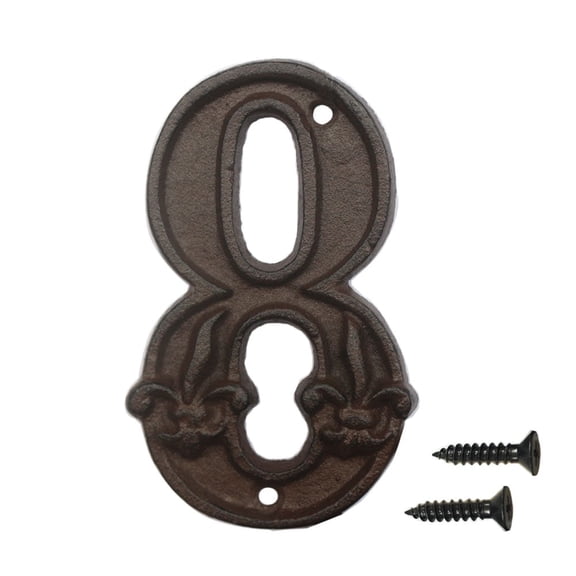 4.6" Cast Iron House Numbers- Solid & Heavy Duty Rustic Decorative Numbers with Fleur De Lis Design for House Home Address Plaque Garden Yard Post Mailbox Hanging Wall Sign Letters Decor