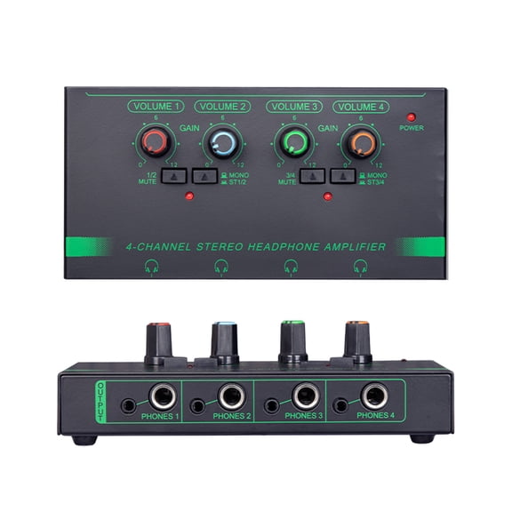 4/6 Channel Stereo Headphone Amplifier 4 x3.5mm,4x 6.35mm Port Output Metal Stereo Amplifier Multiple Output