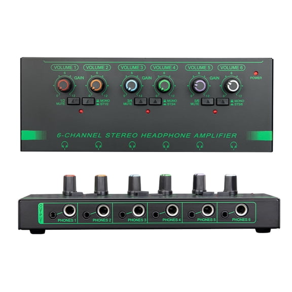 4/6 Channel Stereo Headphone Amplifier 4 x3.5mm,4x 6.35mm Port Output Metal Stereo Amplifier Multiple Output