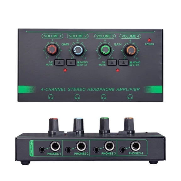 4 6 Channels Headphone Amplifier Mini Portable Earphone Splitter Stereo Ultra Low-Noise Audio Mixer for Recording Studio Monitor ,Precision Control