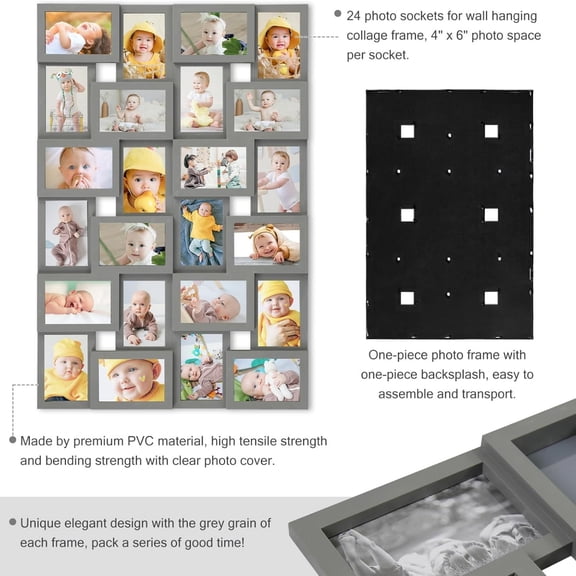 46 Collage Picture Frames,24 Opening Photo Collage Frame for Wall Dr,Multi Family Photo for Gallery Dr, Hanging Display