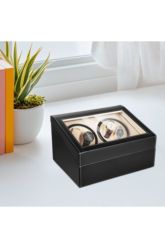 4+6 Compartments Luxury Automatic Rotation Watch Winder Leather Storage Case Display Box Gift(Black, Khaki)