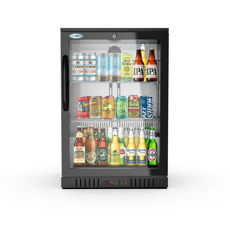 4.6 Cu. Ft. Stainless Steel Back Bar Cooler Counter Height Beverage Refrigerator with Glass Swing Door and LED Lighting in Black Office or