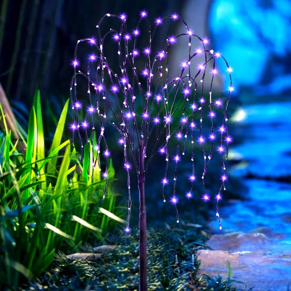 4.6 FT 200 LED Solar Lighted Willow Tree, Light Up Weeping Willow Tree Garden Pathway Lights, 2 Lighting Modes, Home Patio Yard Party Wedding Christmas Decorations