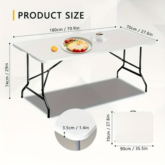 4/6 Foot Portable Folding Table - Heavy-Duty HDPE Plastic with Lock & Handle - Indoor/Outdoor Use
