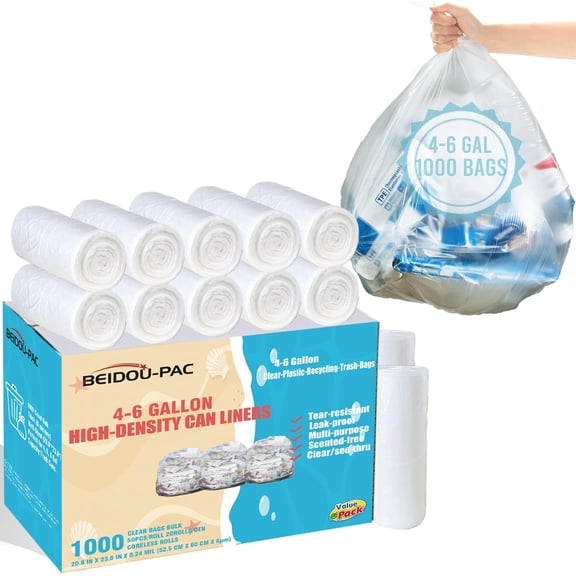4-6 Gallon Clear HDPE Trash Bags 1000 Count Value Pack