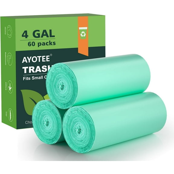 4-6 Gallon Small Trash Bags Compostable Trash Bags, 60 Count Ultra Strong Unscented Garbage Bag Mini TrashBags Waste Basket Liners for Bathroom, Kitchen,Bedroom, Office, Pet, Car(Green)