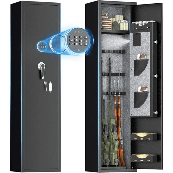 4-6 Gun Safe, Assembled Gun Safe Shotgun for Pistols and Home, Metal Gun Cabinet with Pockets for Handgun, 3 Adjustable Shelf, Firearms