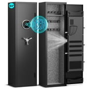 4-6 Gun Safe, Biometric Gun Safe, 54" Long Gun Safe for Pistol, Quick Access Gun Cabinet for Shotguns with Backlit Keypad, Dual Alarm System and 3 Gun Racks