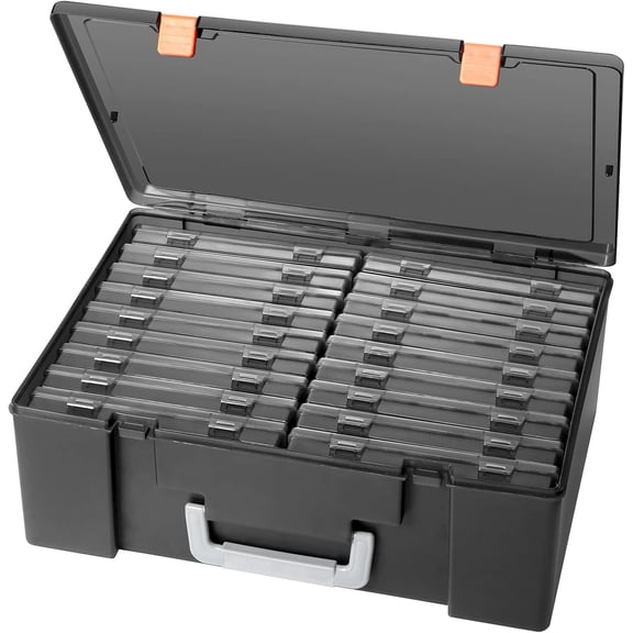 4×6 Inch Plastic Photo Storage Box, Acid-Free 18-Slot Photo Organizer Caseic Craft Storage Box for Photo Stickers Stamps Seeds (Black, 18 Boxes)