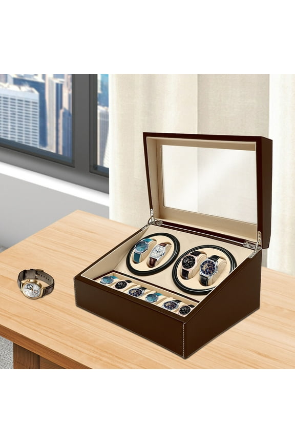 Leather Auto Self-winding Watch Winder Storage Display Case Box Dual Motor
