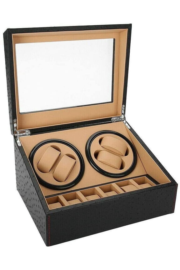 4+6 Luxurious Automatic Rotation Watch Display Storage Box PU Leather Watch Winder Display with 10 Removable Pillows for Men/Women Gift