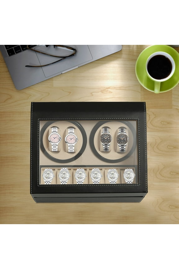 4+6 Luxury Automatic Rotation Watch Winder Leather Storage Case Display Box Gift
