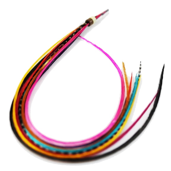 4-6 Natural Rainbow Remix Feathers for Hair Extension 5 Feathers