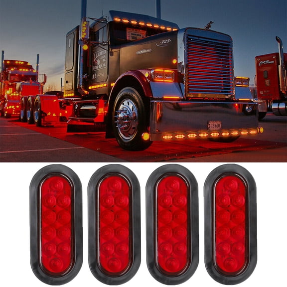 (4) 6" Oval Trailer Truck Lights 10 LED Sealed RED Stop Turn Tail Waterproof