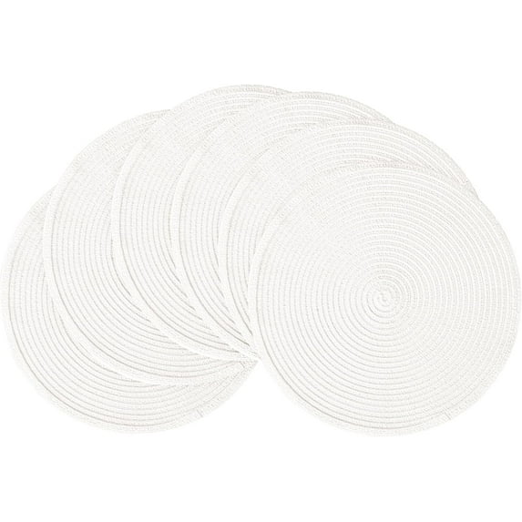 4/6 Pack 15 Inch Round Braided Placemats, Washable Heat Resistant Cotton Polyester Circle Place Mats for Kitchen Dining Table