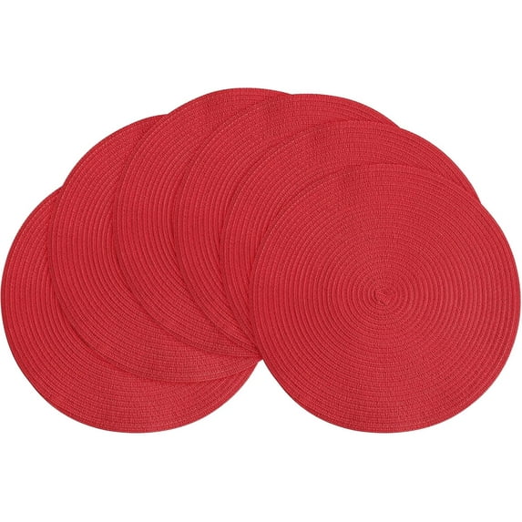 4/6 Pack 15 Inch Round Braided Placemats, Washable Heat Resistant Cotton Polyester Circle Place Mats for Kitchen Dining Table