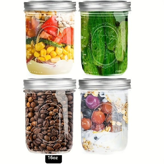 4/6-Pack 16oz Wide Mouth Mason Jars - Metal Airtight Lids & Bands, for Fermenting, Pickling, Freezing & Jar Decor