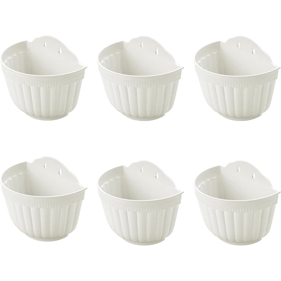4/6 Pack 8/10 inch White Wall Planter Pots Vertical Living Wall Hanging Planters Wall Mounted Planter Holder with Drainage Hole for Indoor Outdoor Plants Wall Decor with Hooks/Screws