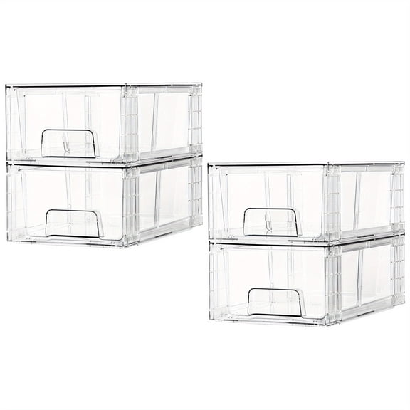 4/6 Pack Clear Acrylic Food Storage Drawers With Handles | Stackable Refrigerator & Pantry Organizer Bins For Snacks, Fruits, Vegetables | Fridge, Kitchen Cabinet, Undersink, Bathroom Organization