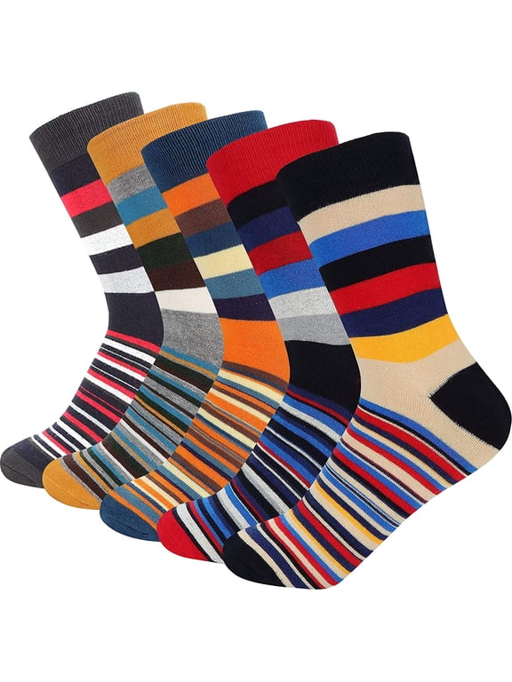 4-6 Pairs Men Dress Socks Funky Colorful Pattern Combed Cotton Crew Socks