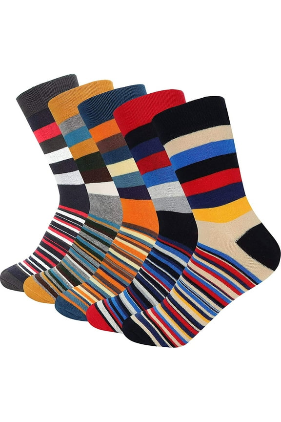 4-6 Pairs Men Dress Socks Funky Colorful Pattern Combed Cotton Crew Socks