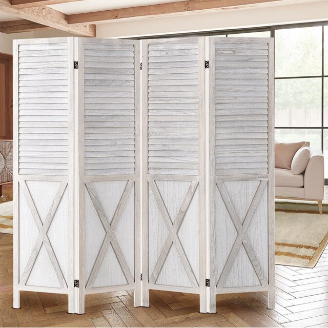 4/6 Panels Wood Louvered Room Dividers Wall Folding Privacy Screen
