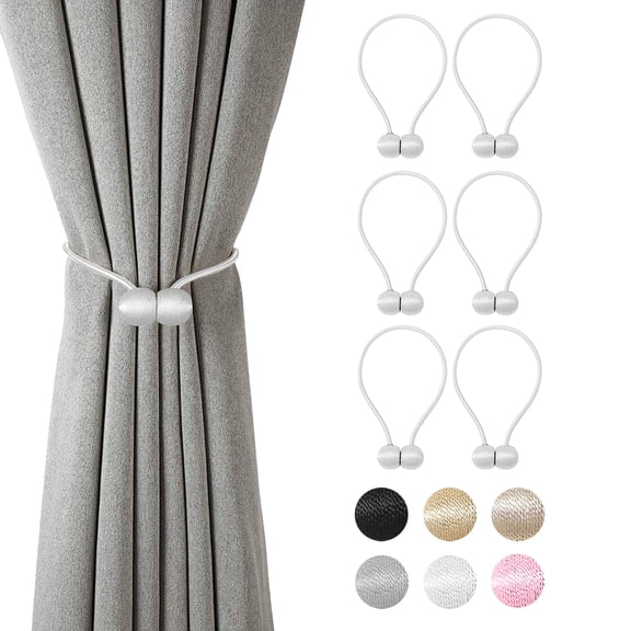 4/6 Pcs Magnetic Curtain Tiebacks, Modern Simple Style Curtain Tiebacks, Decorative Drape Ties and Holdbacks Holder for Window Draperies, Curtain Clips Rope Straps Magnet Home Office